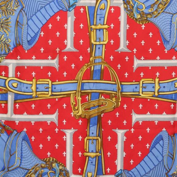 HERMES Carre 90 Scarf ""SELLES A HOUSSE"" Silk Red Auth am9081 - Picture 7 of 14